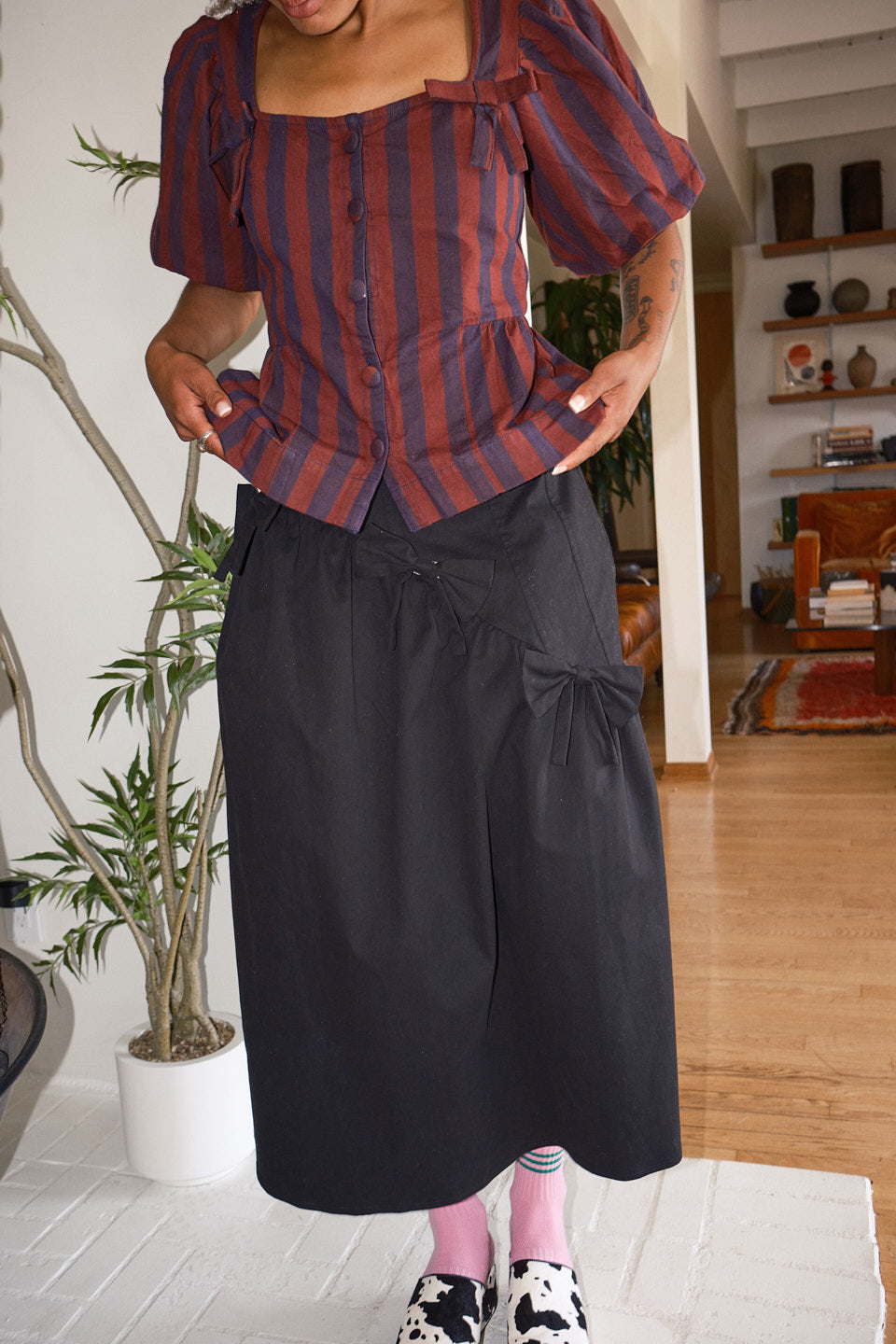 Harriet Blouse - Burgundy Navy Stripe
