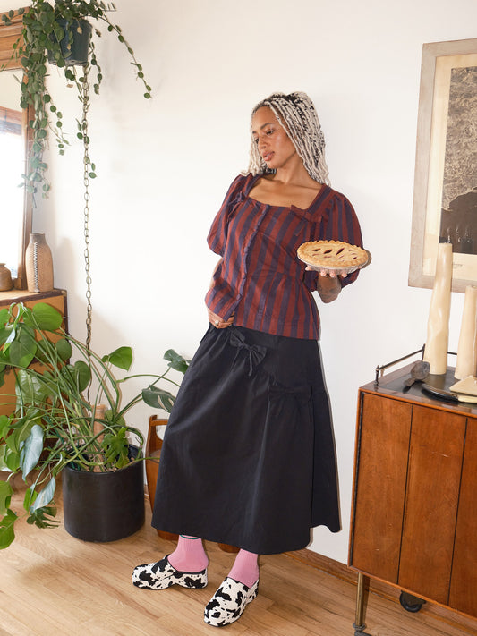 Harriet Blouse - Burgundy Navy Stripe