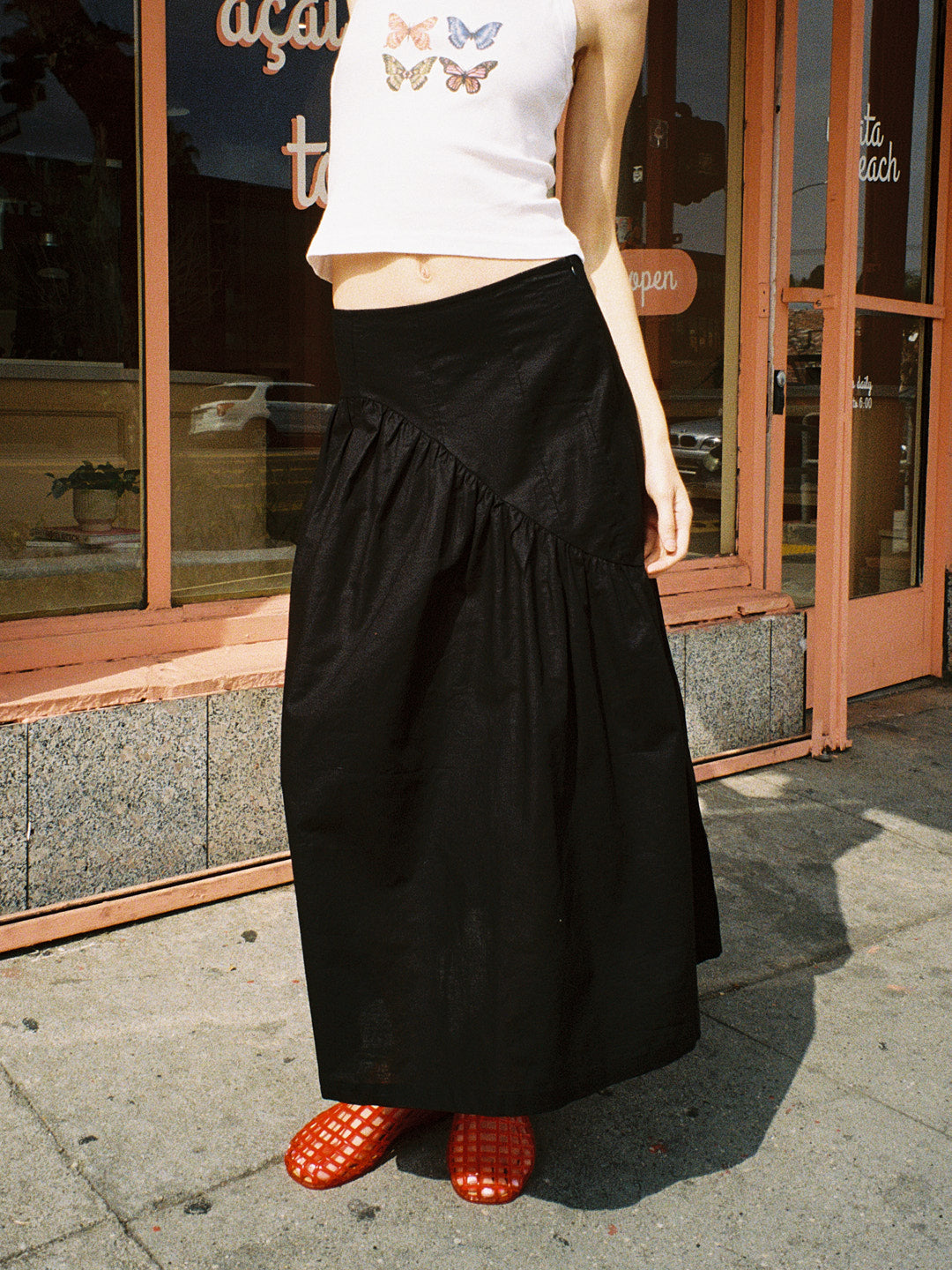 Maeve Midi Skirt - Black Linen