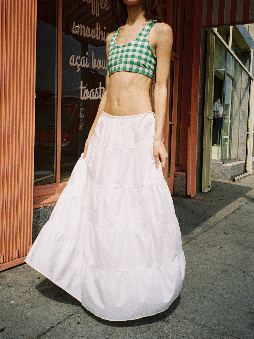 Organic Stretch Sports Bra - Basil Gingham