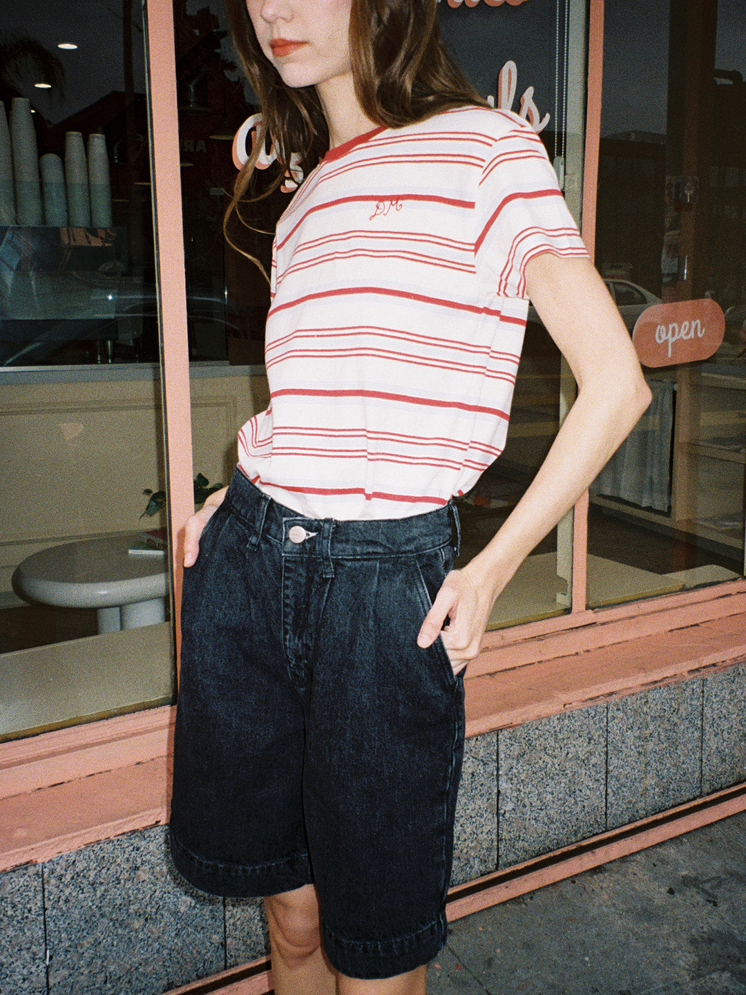 Ariel Shrunken Pointelle Tee - Butter Stripe