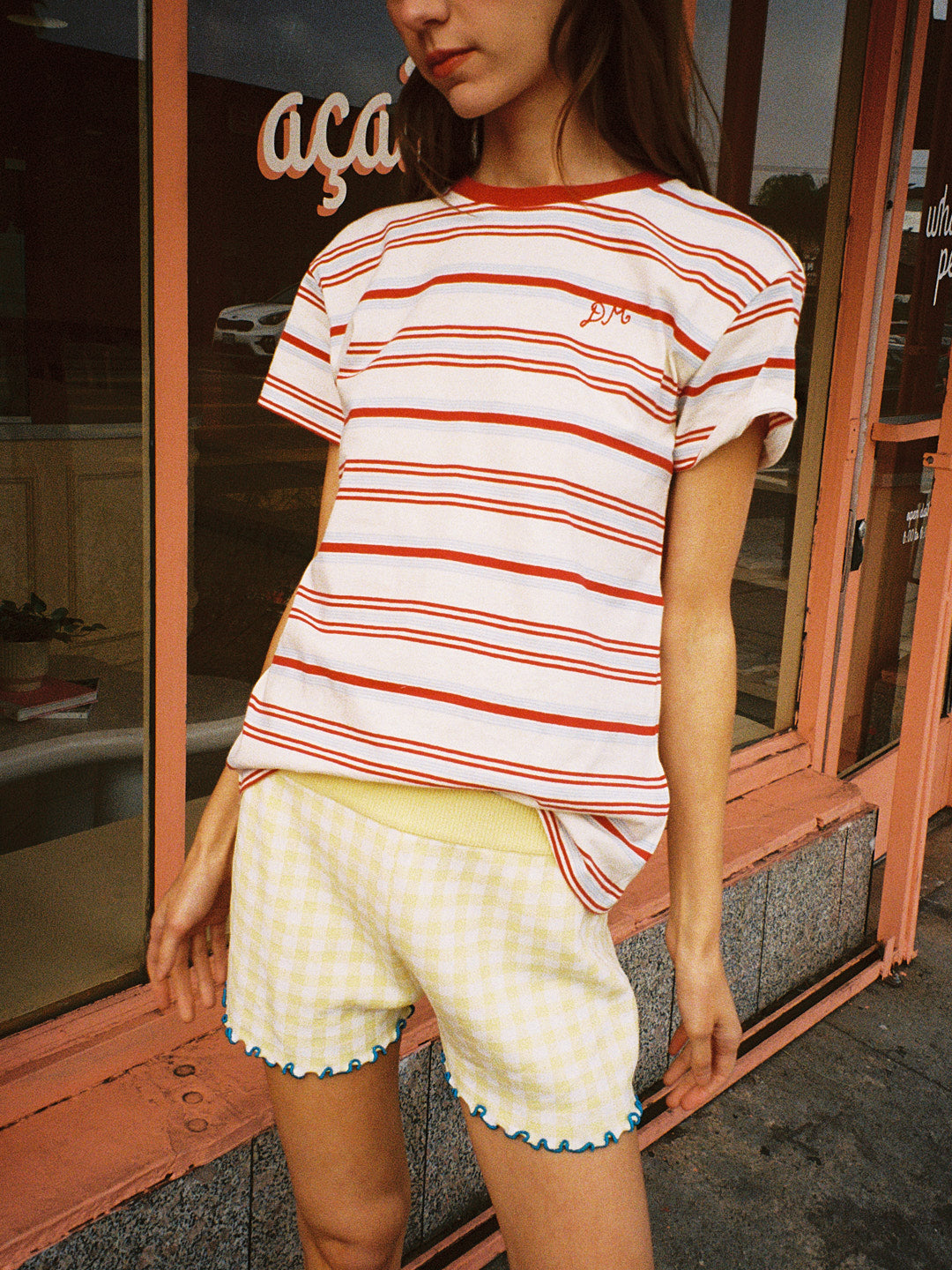 Ariel Shrunken Pointelle Tee - Butter Stripe