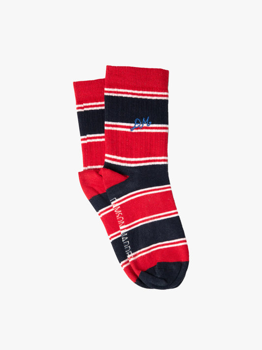 Sporty Calf Length Socks - Red & Navy Multi Stripe