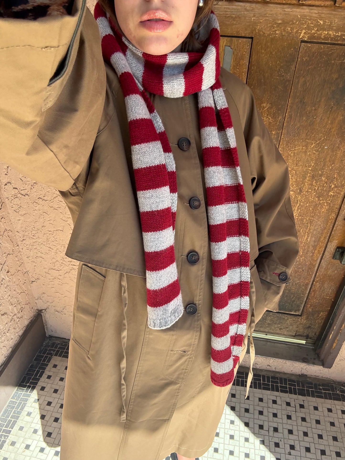 Stripe Skinny Scarf - Burgundy