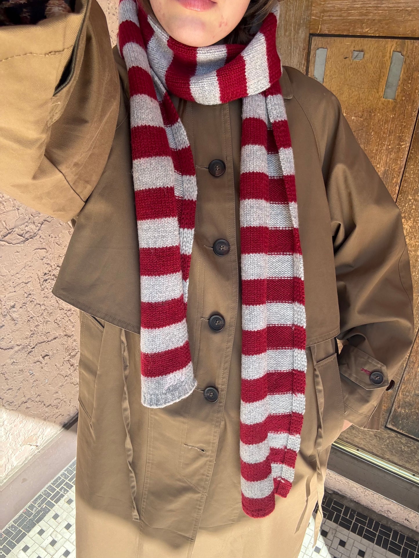 Stripe Skinny Scarf - Burgundy