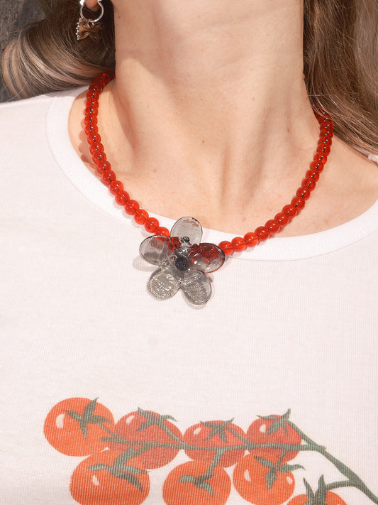 Flor Necklace - Black/Red