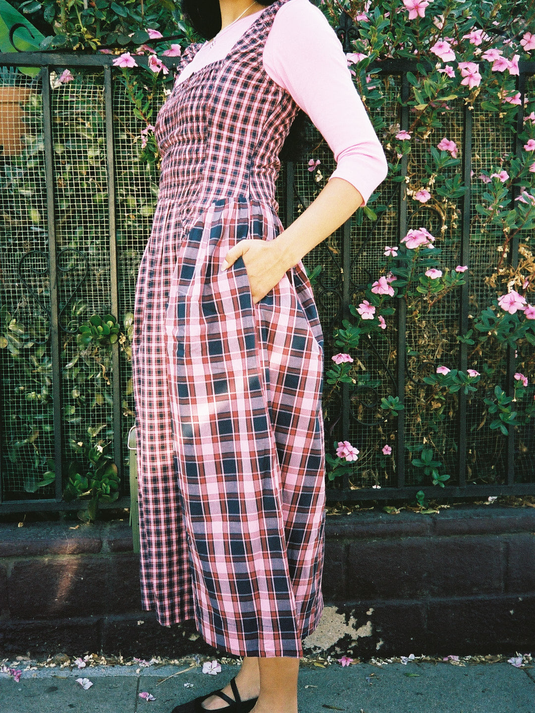Mallory Midi Dress - Magenta Check