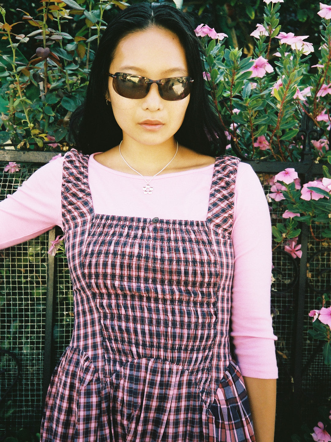Mallory Midi Dress - Magenta Check