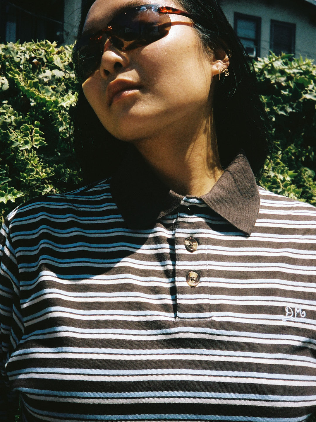 Remie Rugby Shirt - Chocolate/Blue Stripe