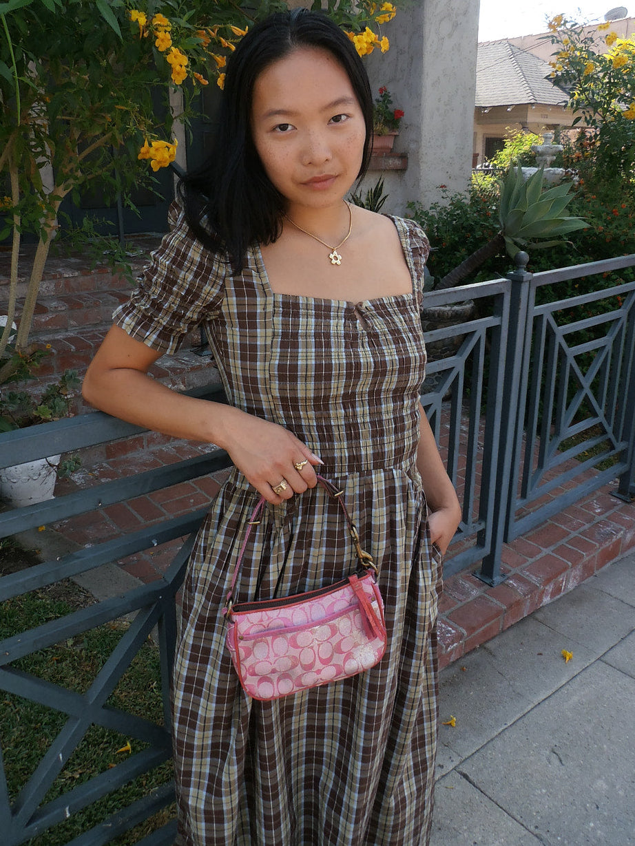Emmy Shirred Midi Dress - Cocoa Check