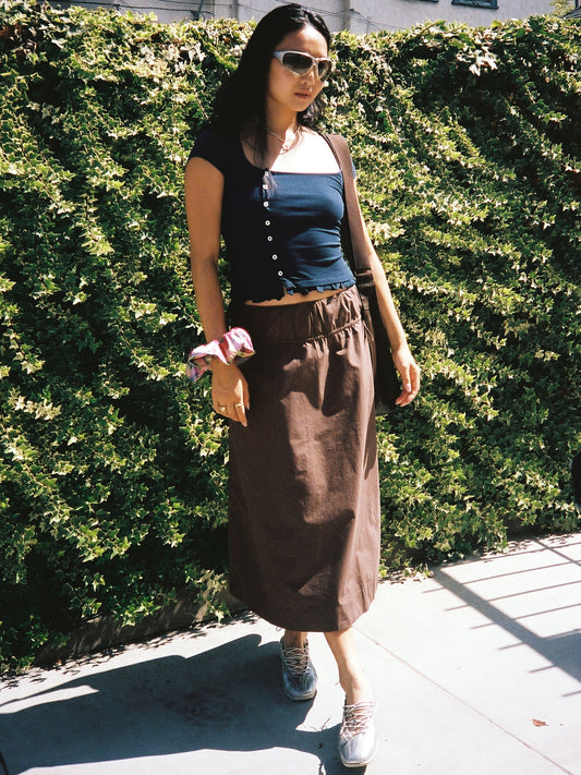 Caspia Volume Midi Skirt - Chocolate