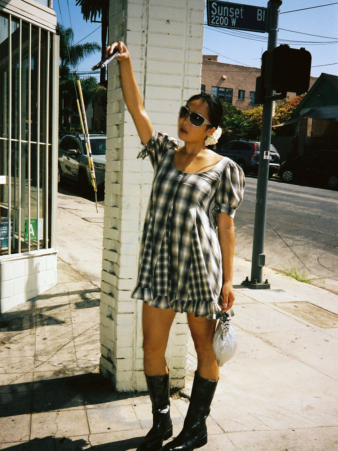 Sabina Mini Godet Dress - Cardamon Mix Check