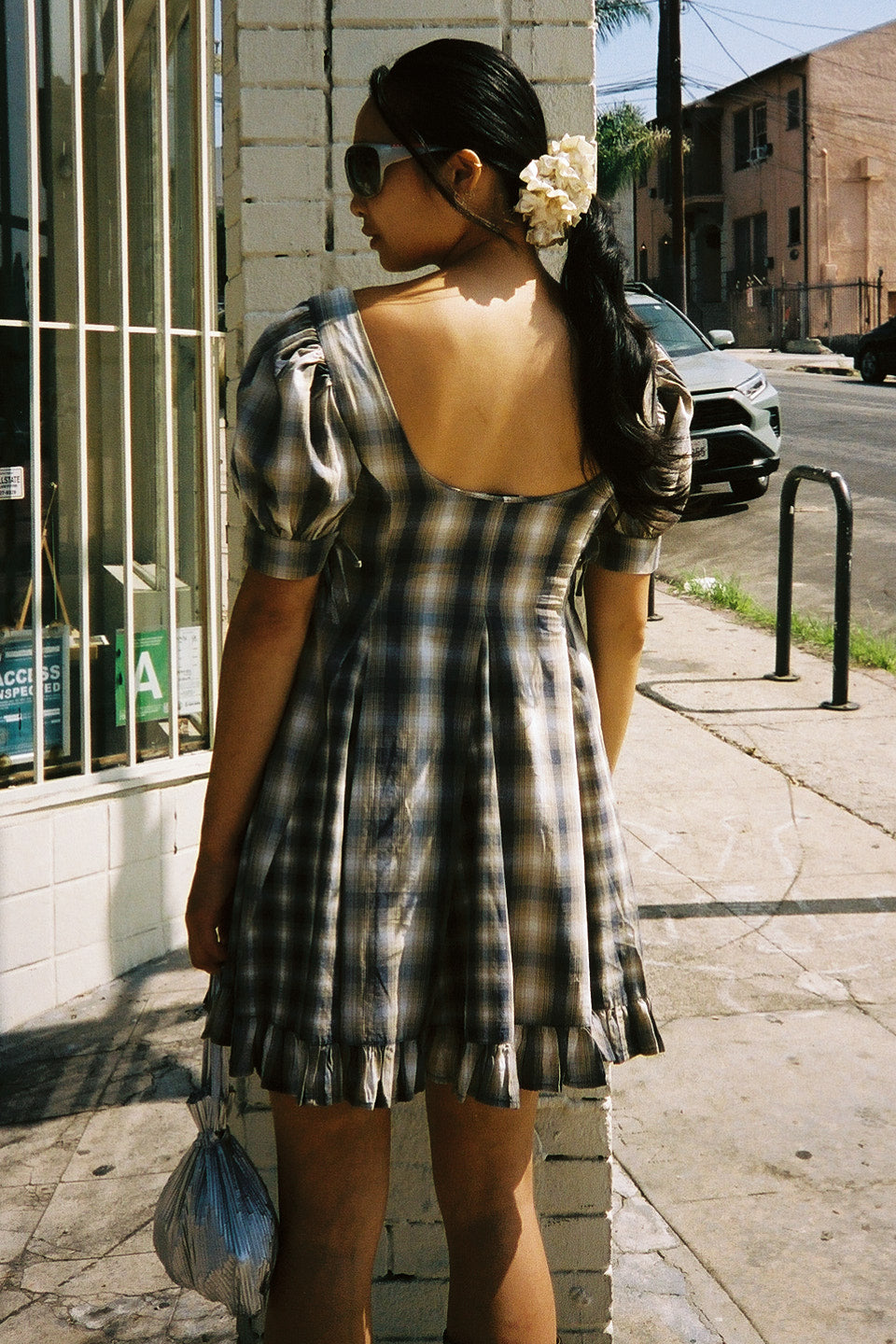 Sabina Mini Godet Dress - Cardamon Mix Check