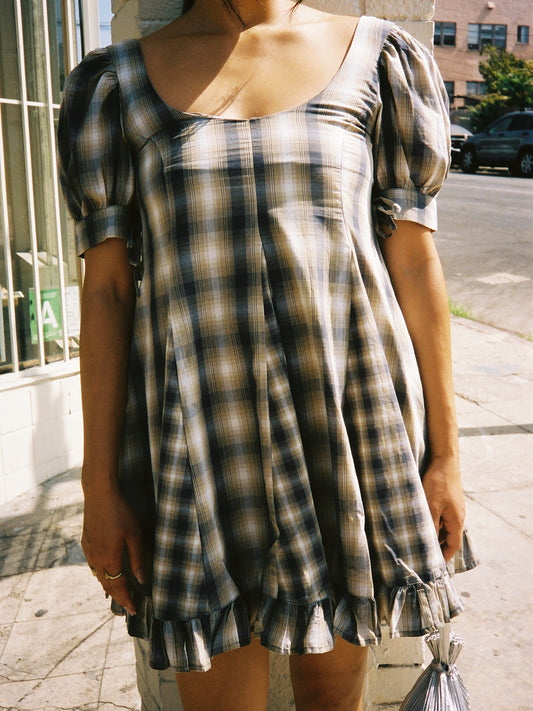 Sabina Mini Godet Dress - Cardamon Mix Check