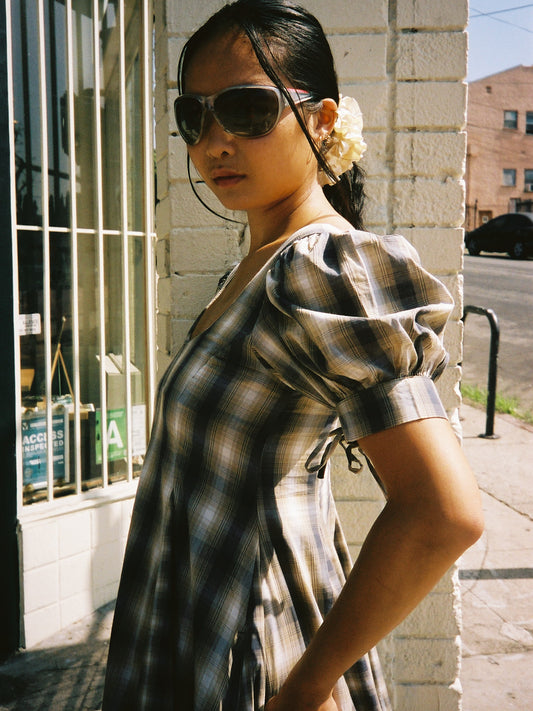 Sabina Mini Godet Dress - Cardamon Mix Check