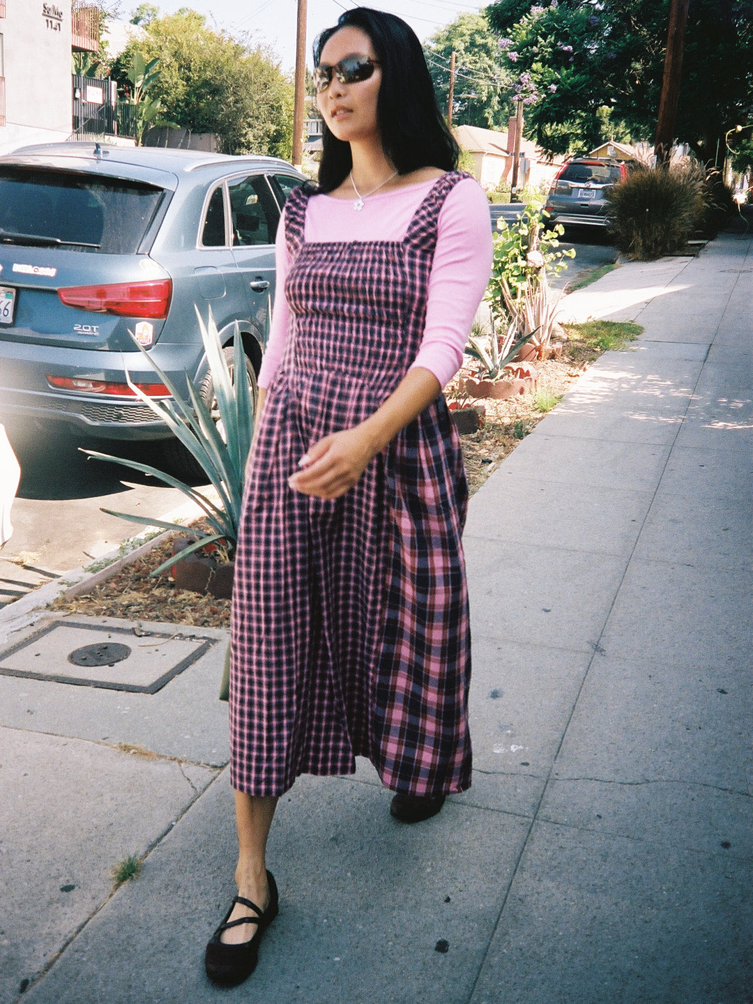 Mallory Midi Dress - Magenta Check