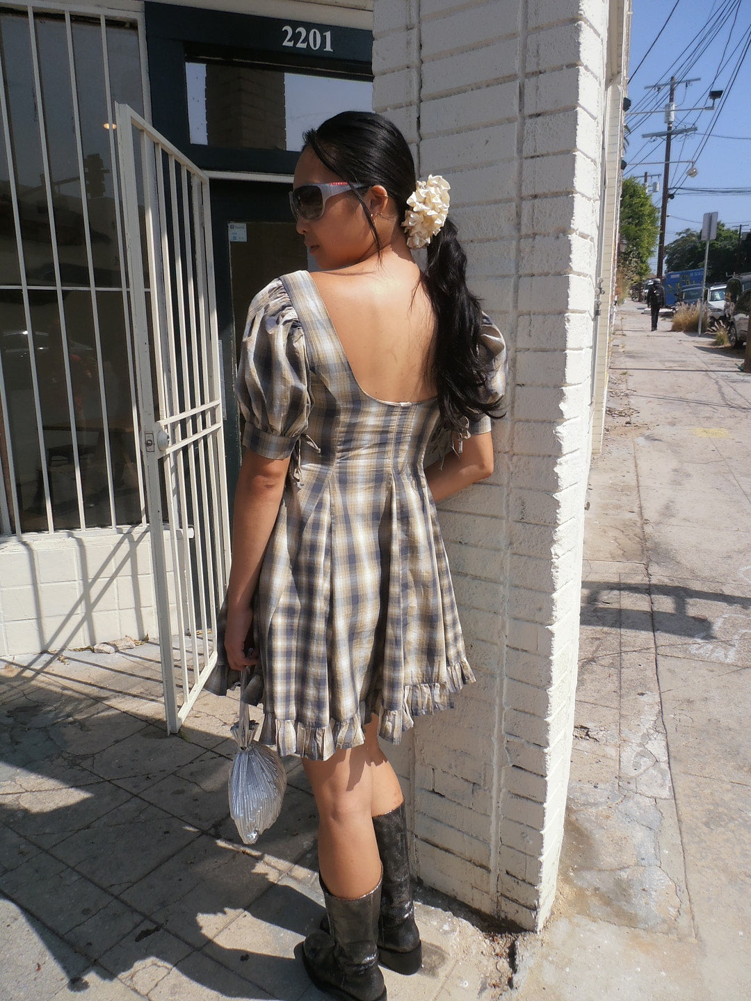 Sabina Mini Godet Dress - Cardamon Mix Check