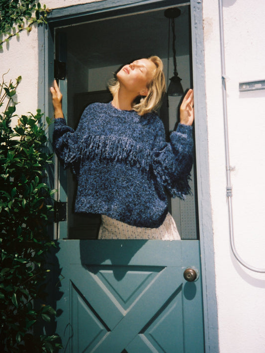 Rowena Fringe Sweater - Salt & Pepper