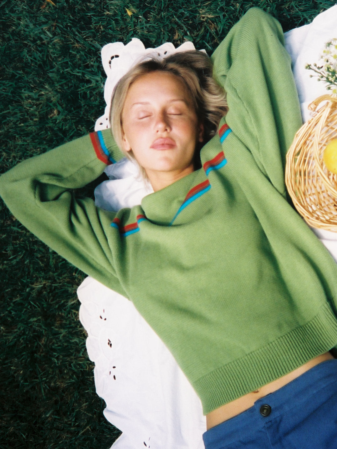 "I Can't Believe it's Not Vintage" Crewneck - Moss Athletic Stripe