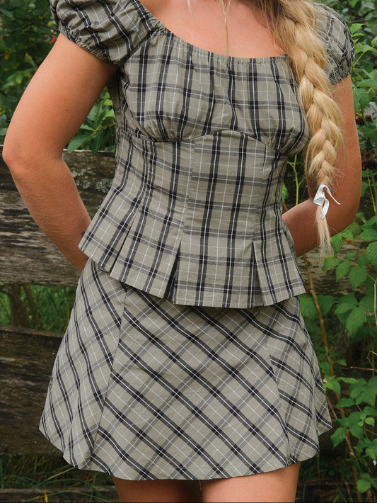 Star Skort - Moss Plaid