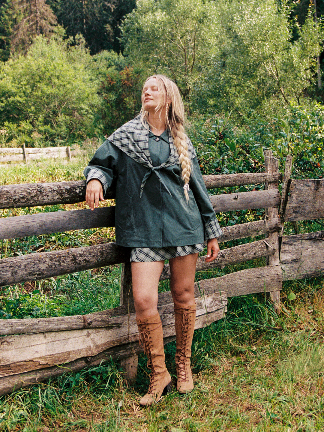Olson Cropped Trench - Moss Plaid