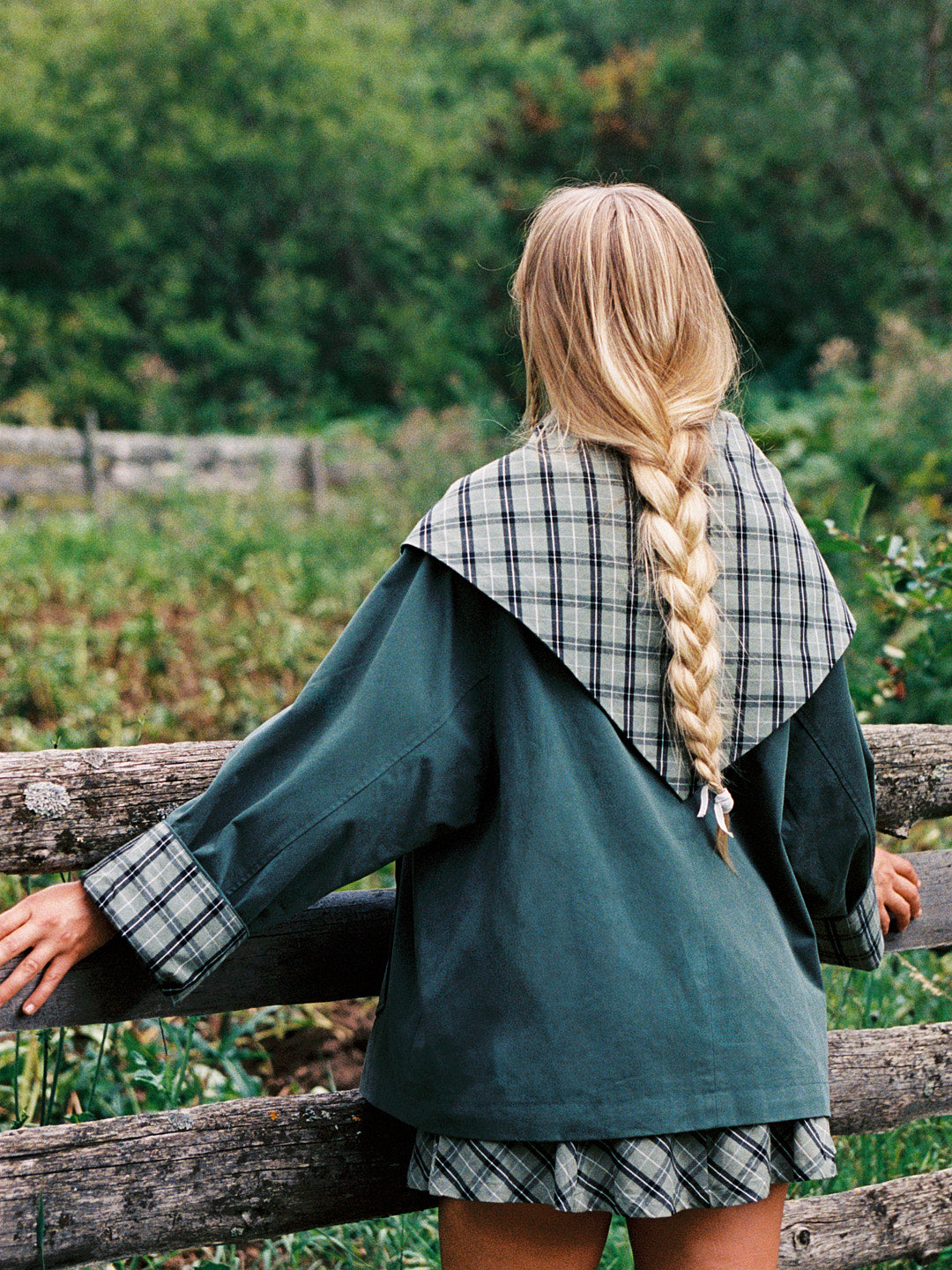 Olson Cropped Trench - Moss Plaid