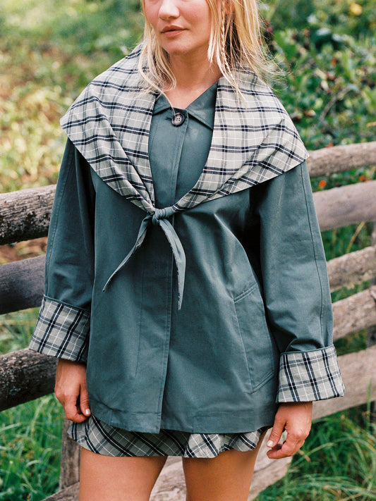 Olson Cropped Trench - Moss Plaid