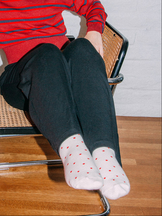 Patterned Sneaker Socks - Cream Red