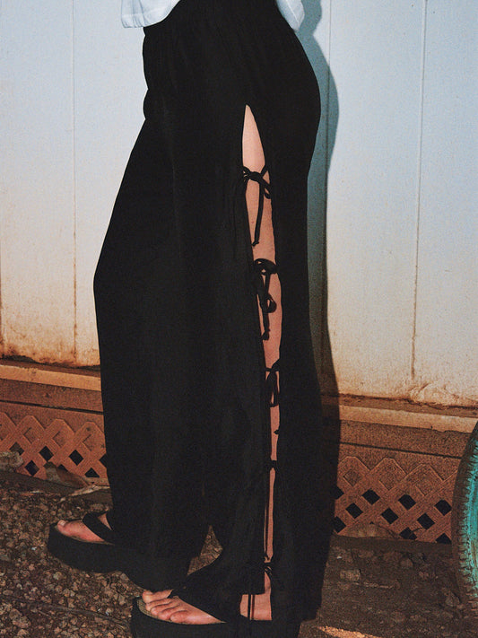 Evelyn Tie Pant - Black Organza