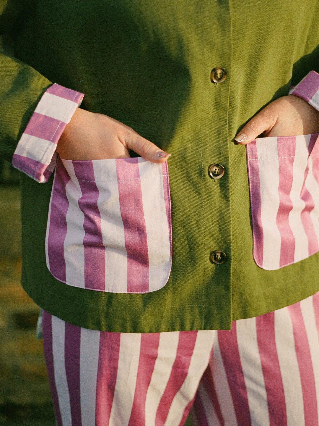 Dalston Jacket - Green & Rose Stripe