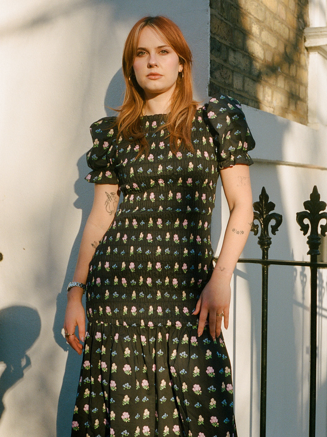 midi summer wedding dresses guest Floral-Print Wedding-Guest Dress with Short Sleeves Orange Multi / Medium