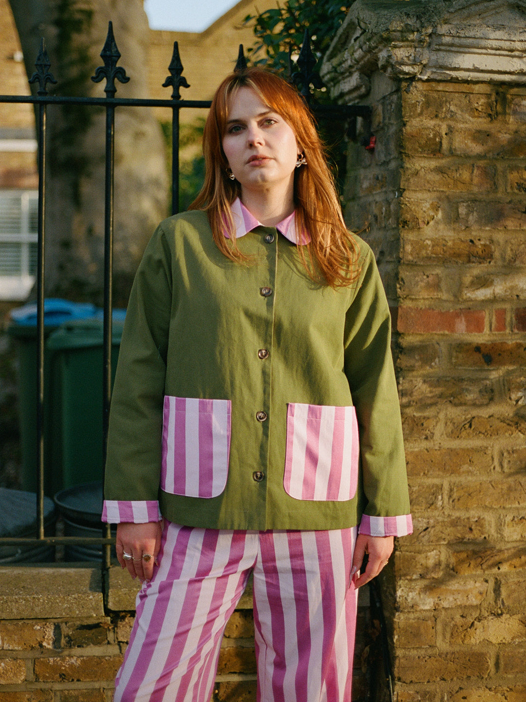 Dalston Jacket - Green & Rose Stripe