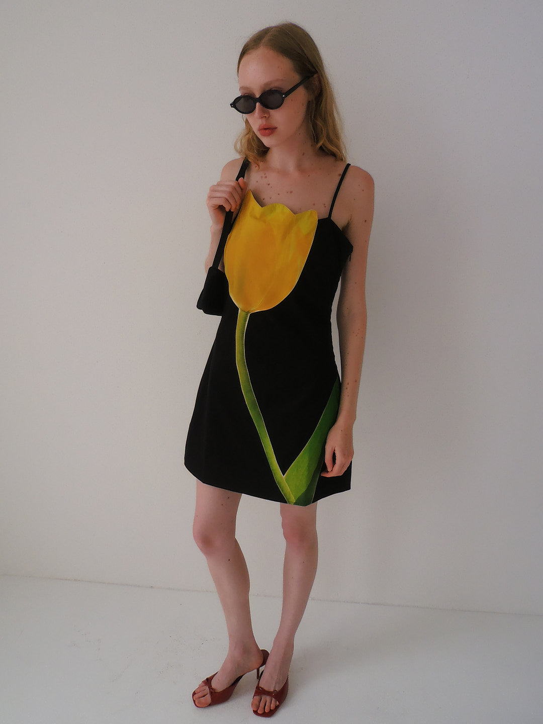 yellow black dress Tulip Appliqué Dress