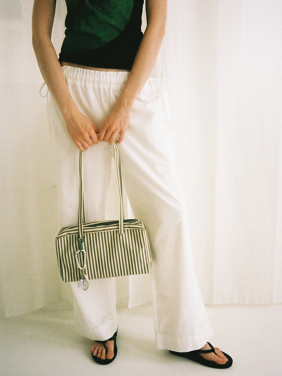Nylon Bowler Bag - Sage Stripe