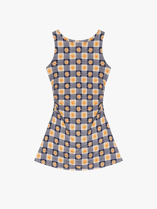 Cindy Dress - Navy Daisy Gingham