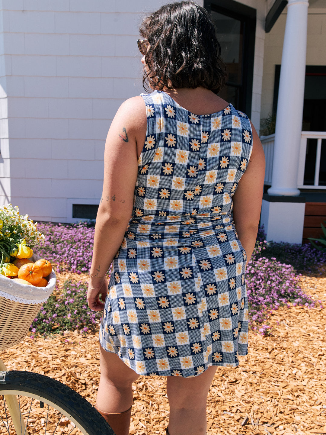 Cindy Dress - Navy Daisy Gingham