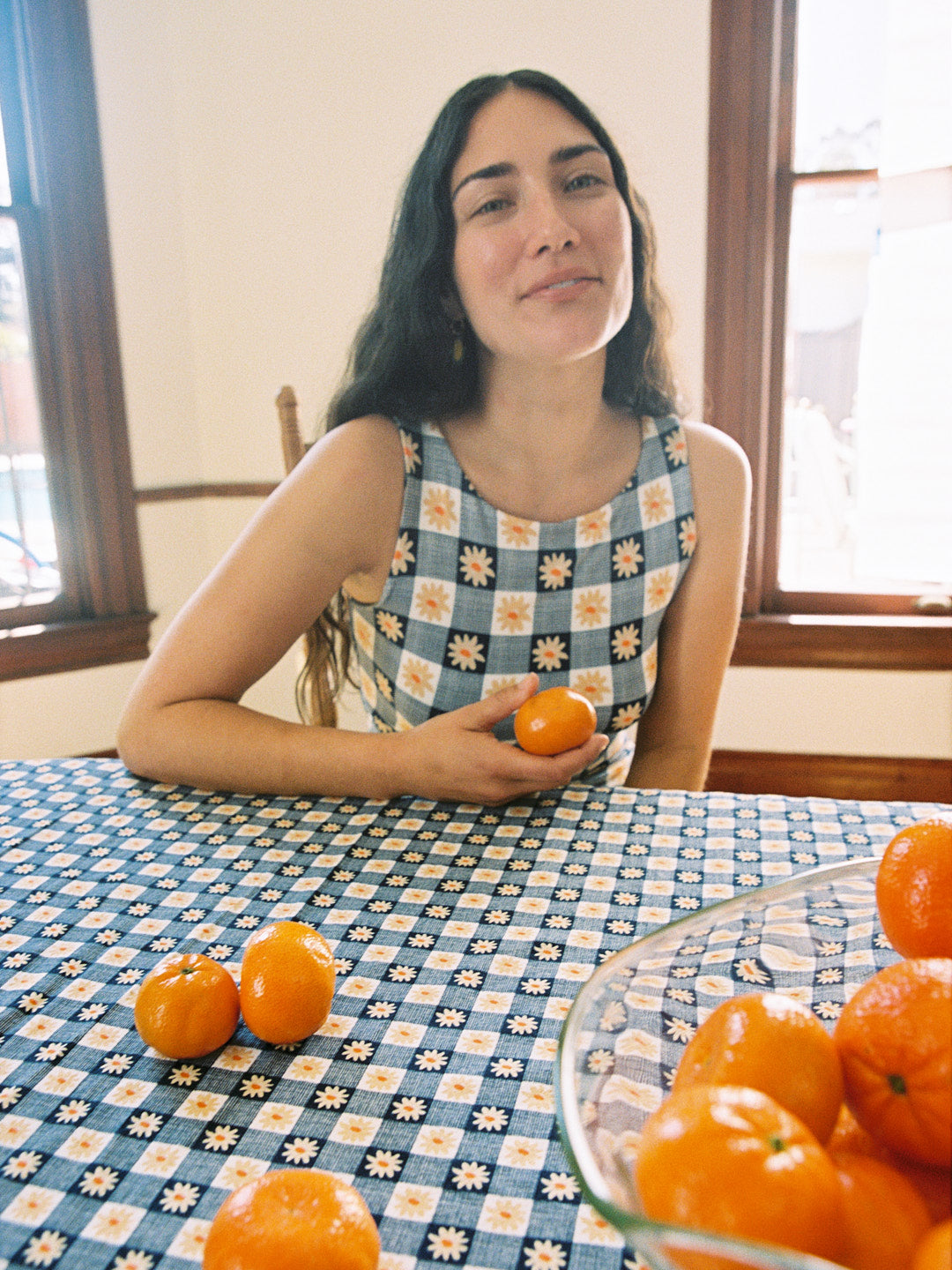 Tablecloth - Navy Daisy Gingham