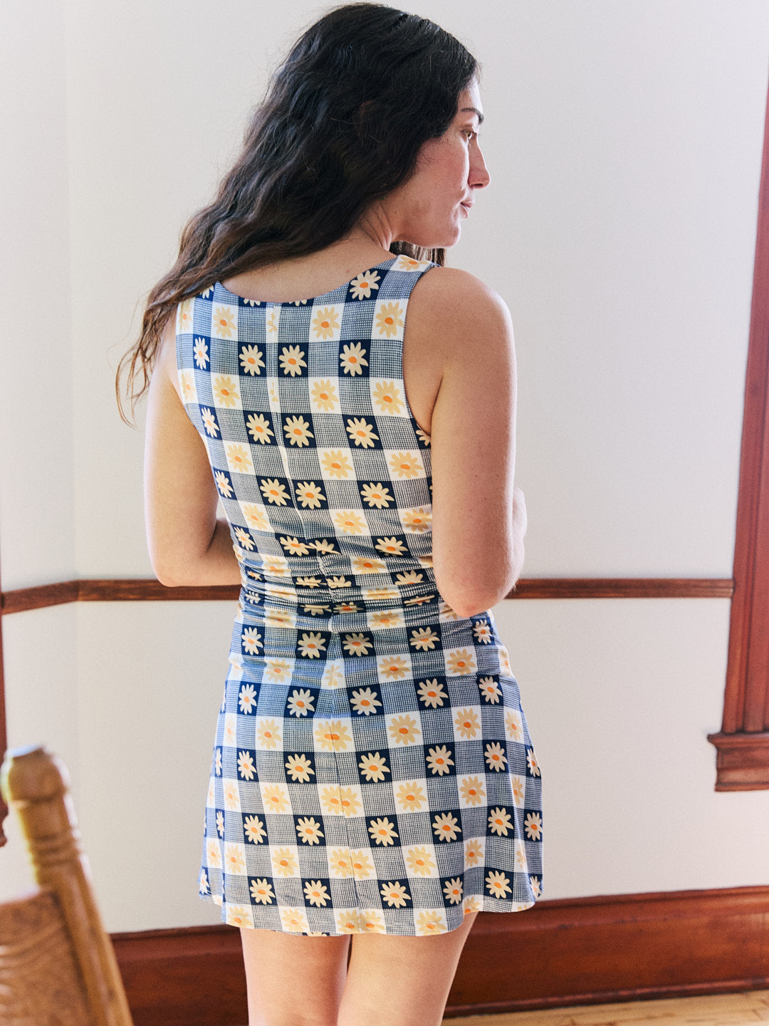 Cindy Dress - Navy Daisy Gingham