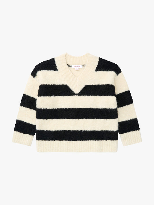 Coby V-Neck Sweater - Black/White Stripes