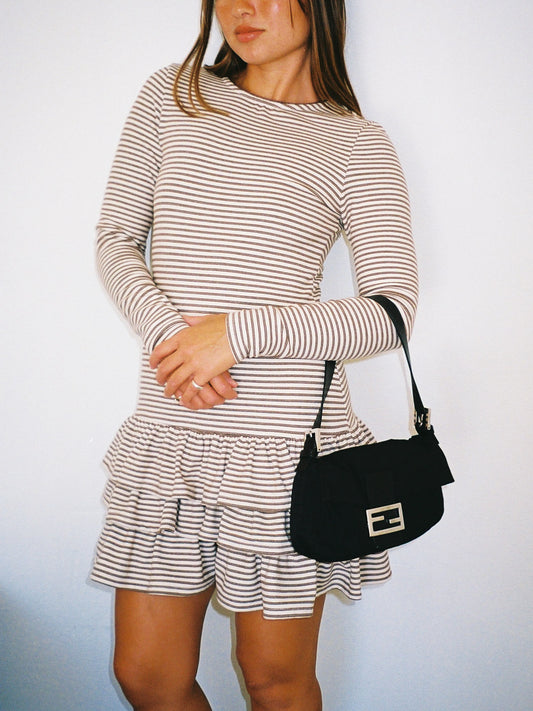 Colette Mini Dress - Brown Stripe