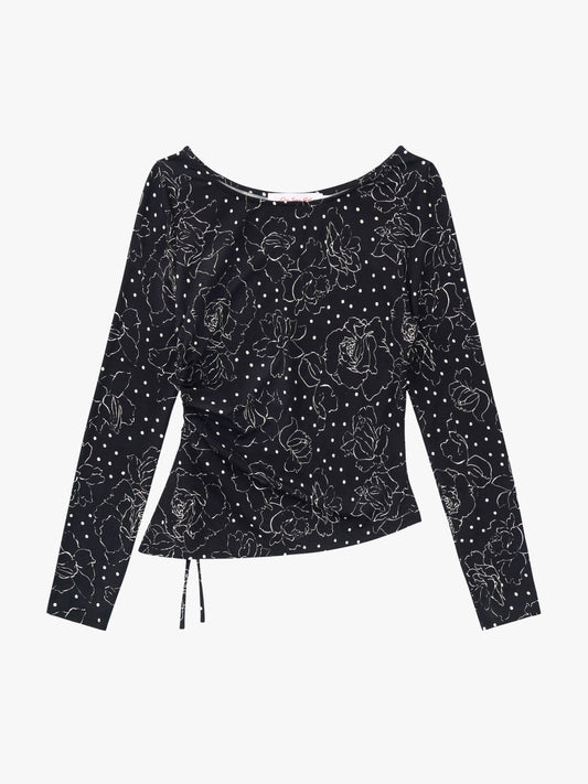 Emma Long Sleeve Top - Rose Dot Black