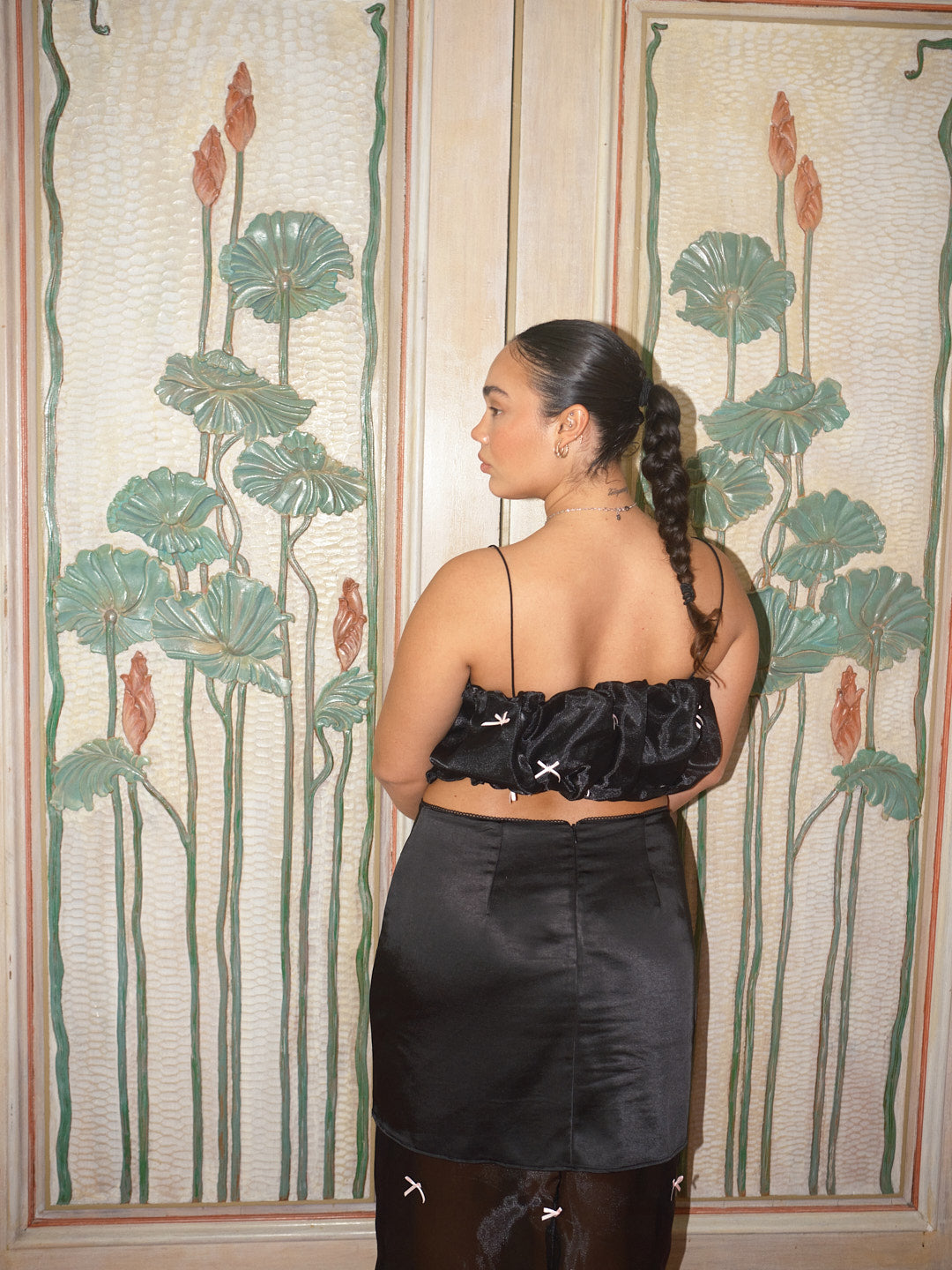 Harper Bow Tiered Skirt - Black Pink Bow