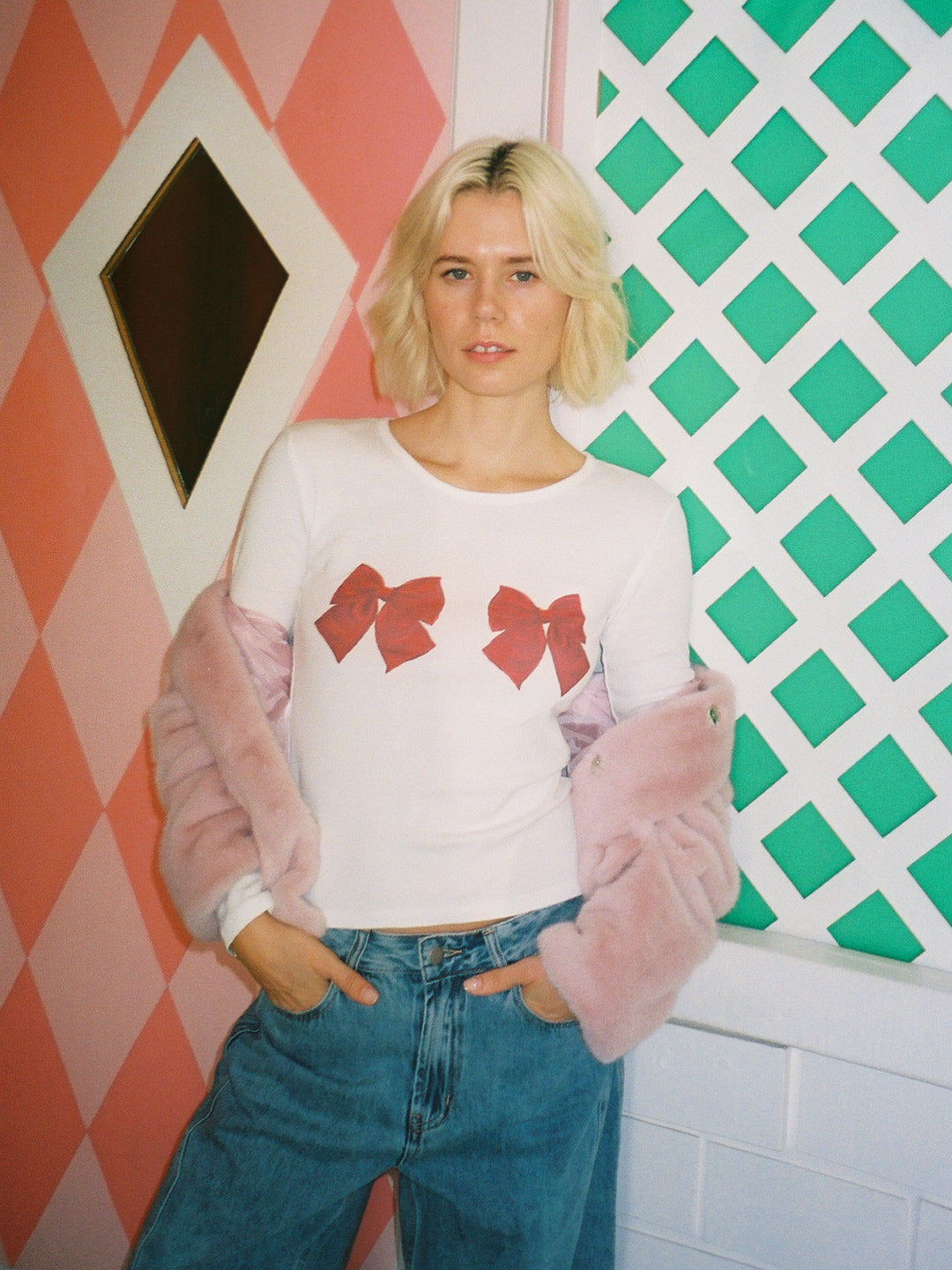 Dana Long Sleeve Tee - White/Bows