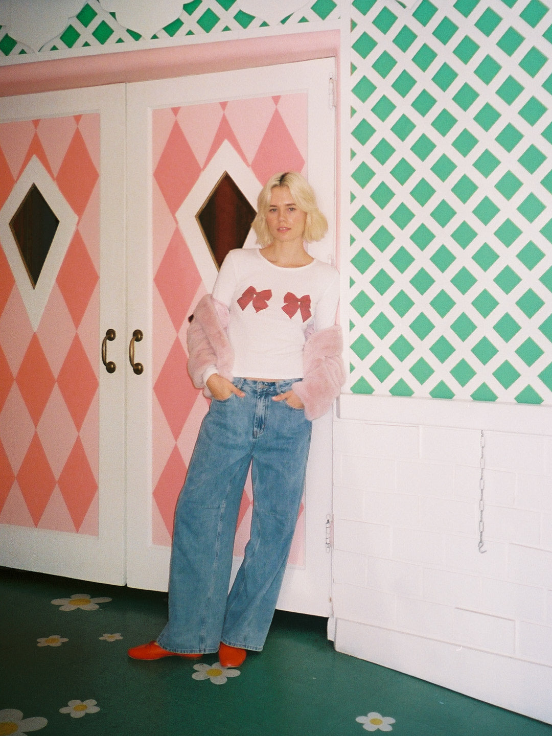 Dana Long Sleeve Tee - White/Bows