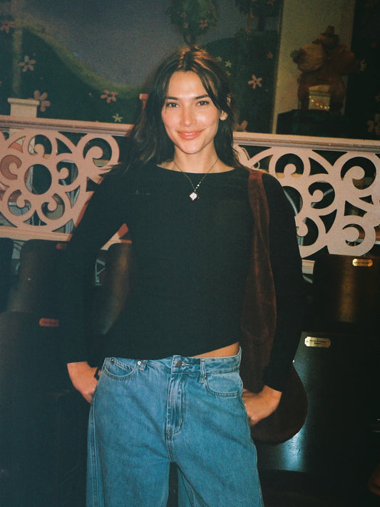 Emma Long Sleeve Top - Black Rib