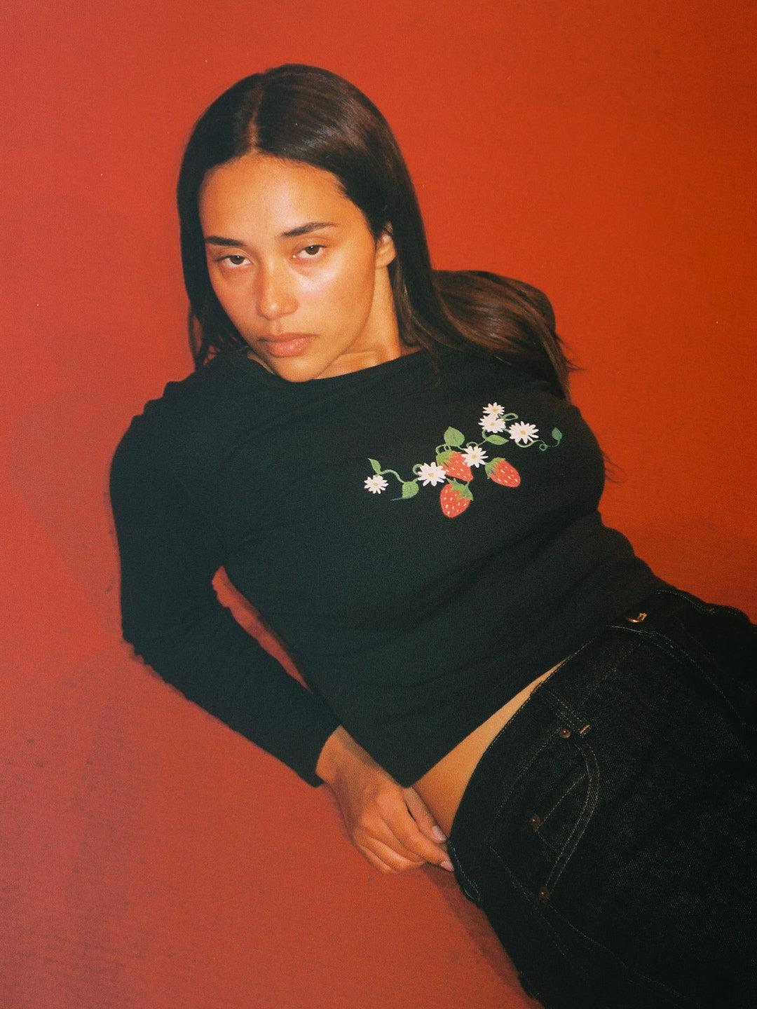 Dana Long Sleeve Tee - Black/Strawberry