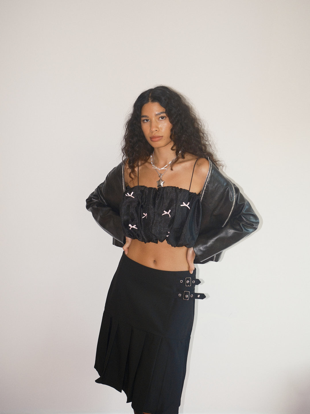 Jemma Bubble Top - Black Pink Bow