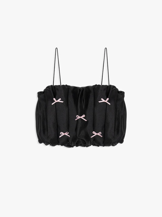 Jemma Bubble Top - Black Pink Bow