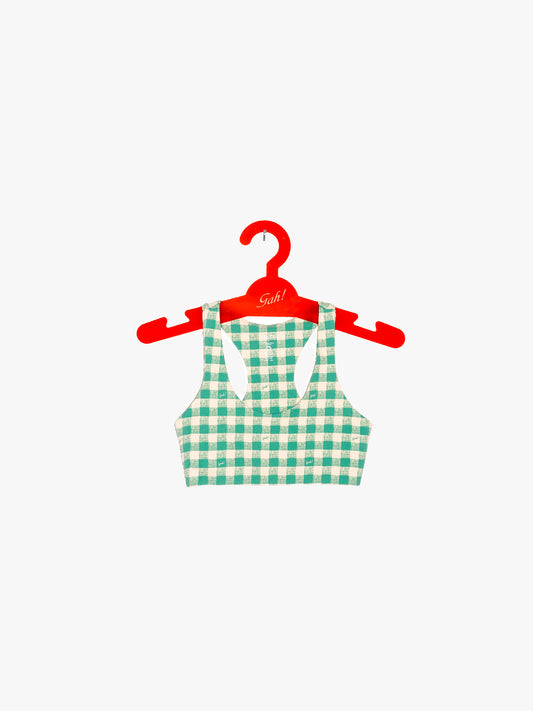 Organic Stretch Sports Bra - Basil Gingham