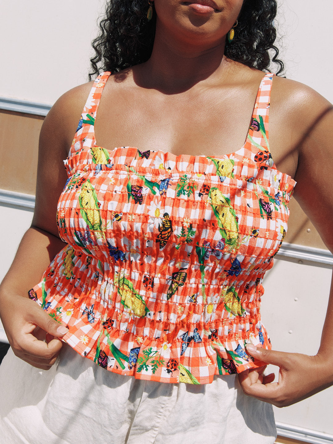 Cara Top - Garden Critters Gingham